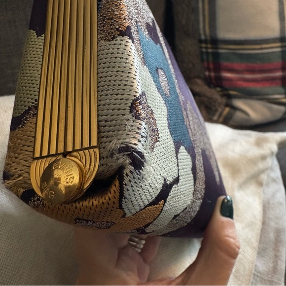 Gumps San Francisco Evans Vintage OBI Silk Brocade Kimono Clutch Eggplant Japan